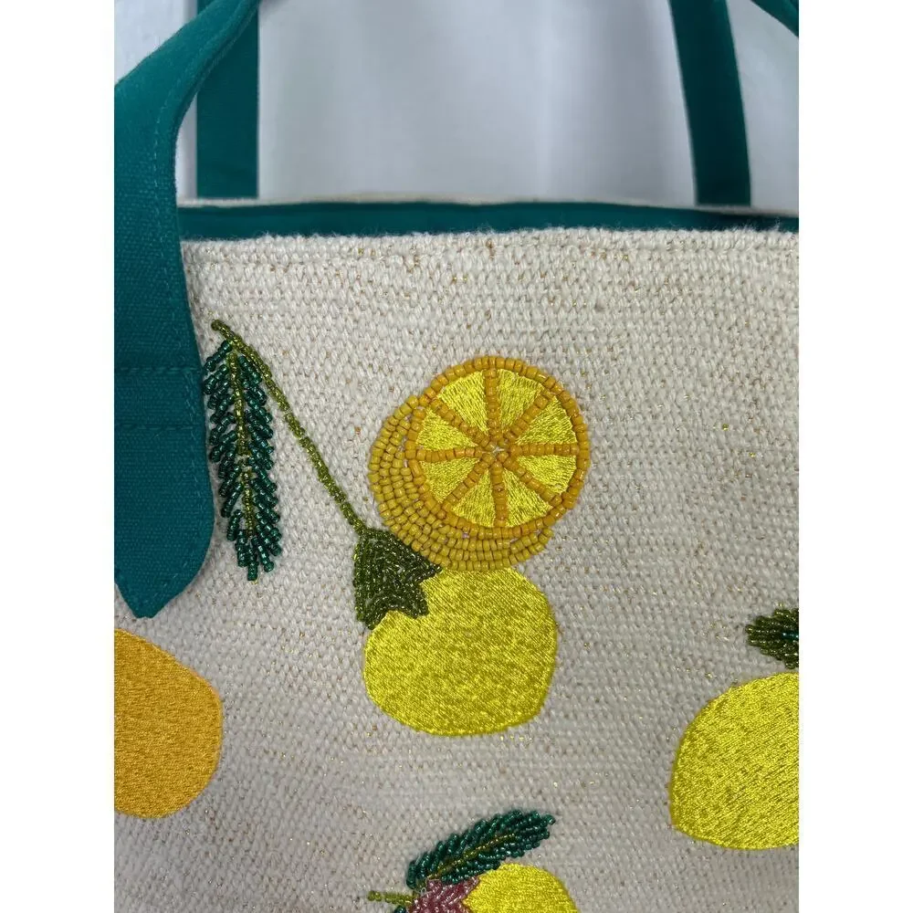 AMERICAN & BEYOND TOTE-LEMON YELLOW‎ HAND BEADED TOTE